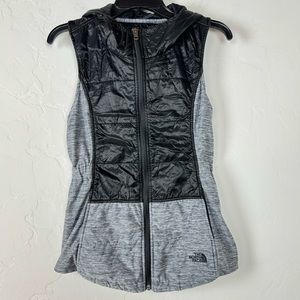 The North Face Jacket Coat‎ Vest Sleeveless Pseudio Heather Gray Black Hooded
